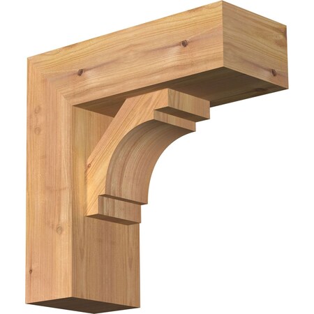 Ekena Millwork Merced Block Smooth Bracket w/ Offset Brace, Western Red Cedar, 5 1/2"W x 14"D x 14"H BKT0604X14X14MRC05SWR